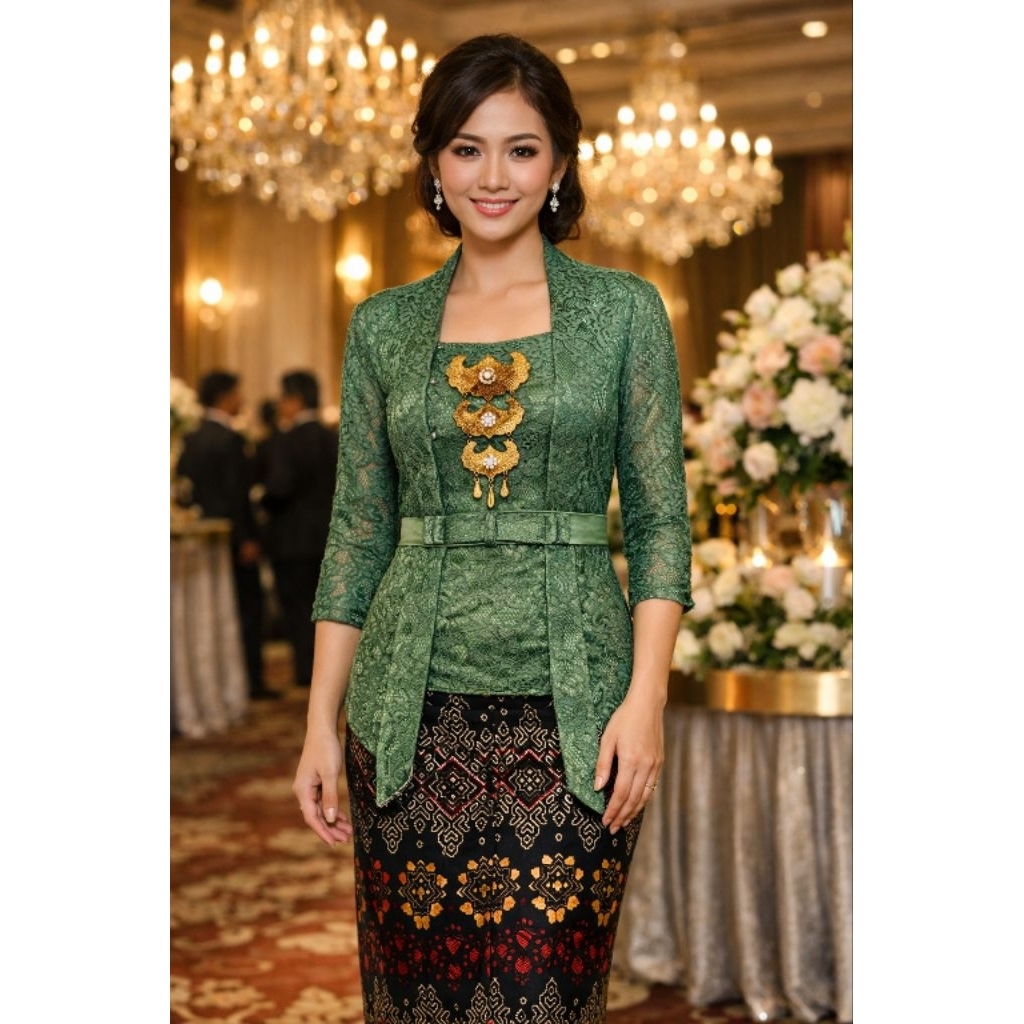 HIJAU WARDAH LIMITED ATASAN KEBAYA KUTUBARU FREE OBI LENGAN 7/8 BAHAN BROKAT SEMI PRANCIS LAPIS FULL