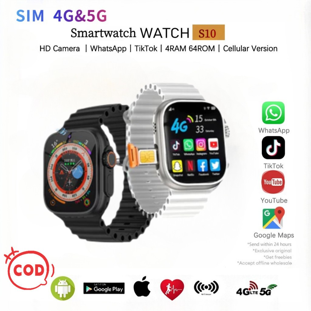 [4G Sim card] ORI  Smartwatch 4G & 5G RAM 4 / 64GB Video call Wifi GPS NFC Bisa Nonton Youtube  Wate