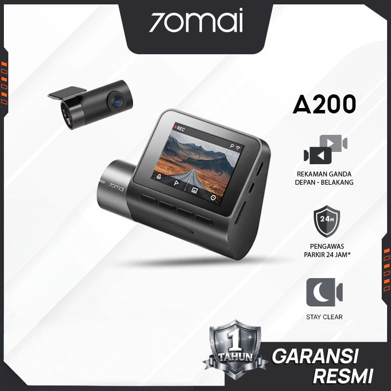 70mai Dash Cam A200 Set Dual Channel Kamera Depan Belakang 1080P HDR Night Vision WiFi Parkir 24 Jam