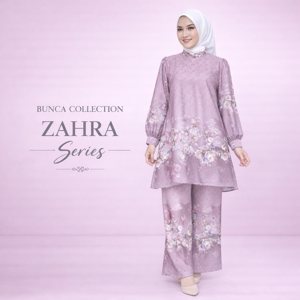 Setelan Celana Wanita | Motif Bunga | Elegan Muslimah | Setelan Tunik Muslimah Bunga Premium | Bunca