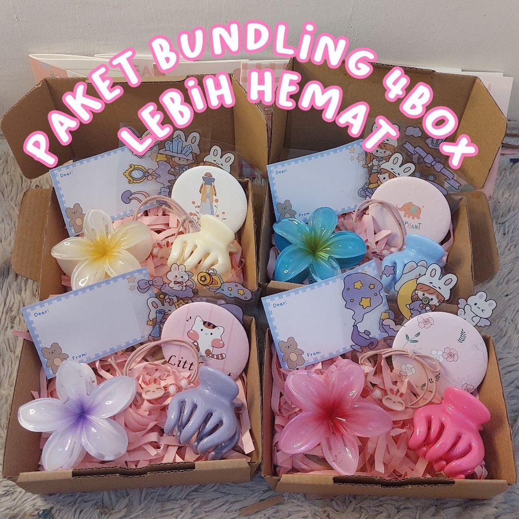 chimmy888- (BUNDLING ISI 4 BOX) PAKET JEDAI BUNGA KAMBOJA KOREA IKAT RAMBUT ANAK LENGKAP/HAMPERS KAD
