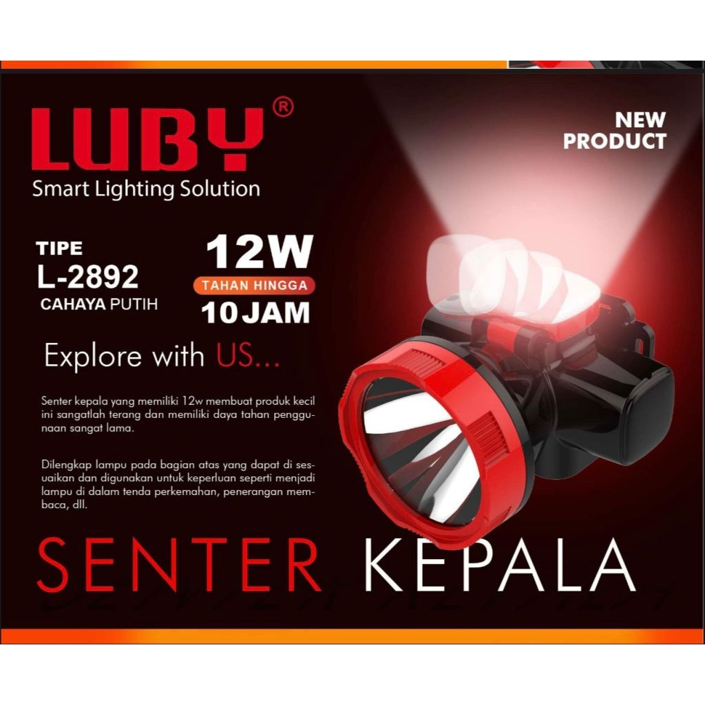 Senter Kepala Luby 12 L 2892 Watt Tahan 10 Jam L 2892 Original Luby Headlamp Putih Kuning