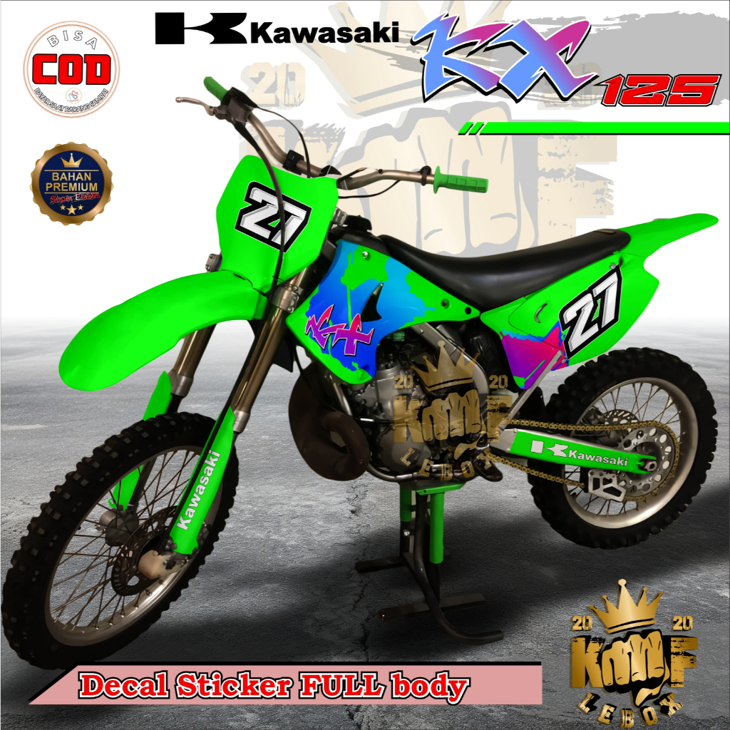 DECAL STICKER Motor FULL BODY Kawasaki KX 125 Motif Brushr KX125-02 Desain Bisa Custom Dekal stiker