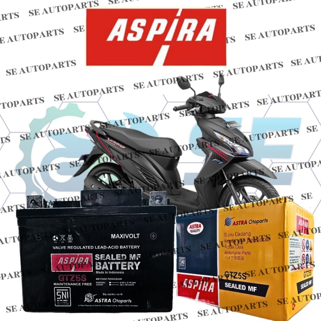 Aki Motor Full Kering ASPIRA Astra Otopart GTZ5S HONDA Vario 110, Revo, Blade Original