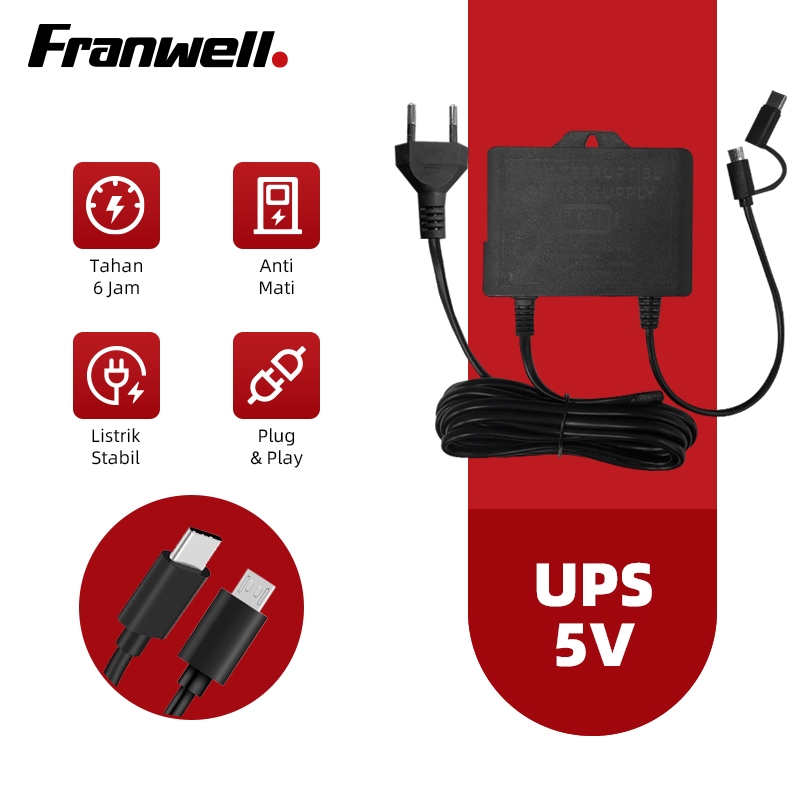 Franwell UPS 5V 12V untuk CCTV Modem Tetap Nyala 6 Jam Saat Mati Lampu Baterai Cadangan Anti Maling