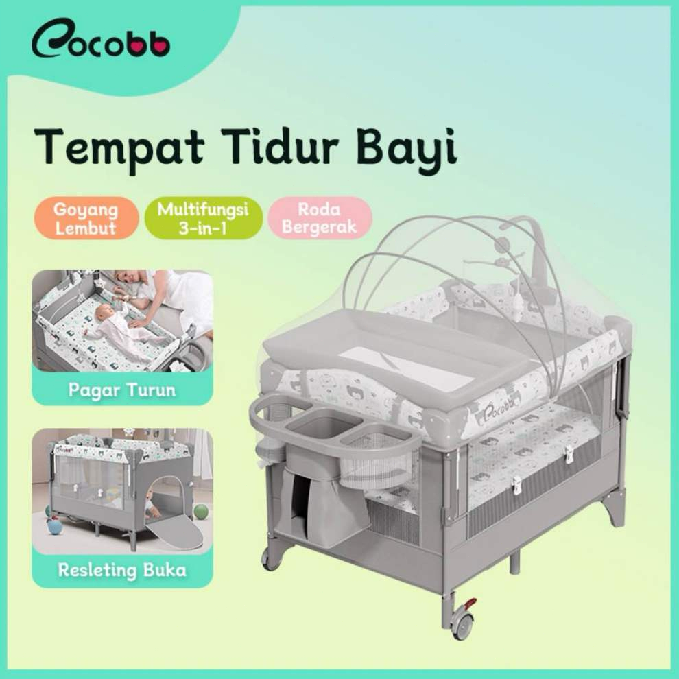 COCOBB Tempat Tidur Bayi Lipat Box Bayi Multifungsi Ranjang Bayi untuk Newborn Gratis Kasur