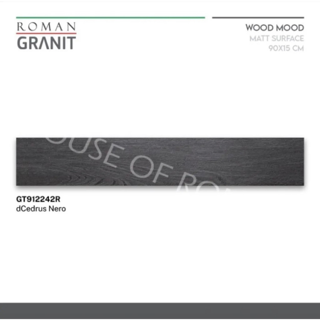 Roman Granit dCedrus Nero GT912242/Granit Motif Kayu Warna Hitam 90x15/Lantai Vinyl/Keramik Motif Ka