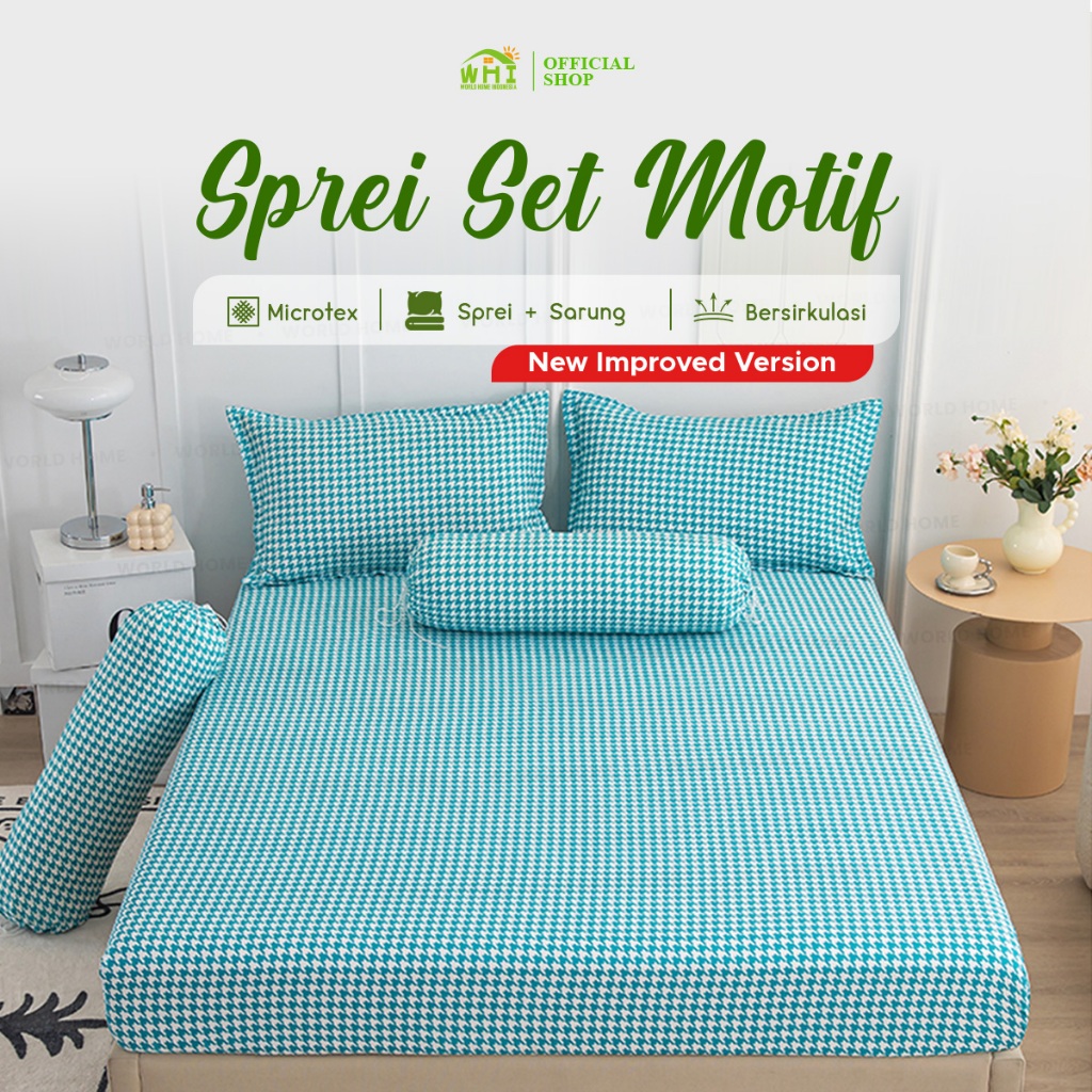World Home Sprei Set Aesthetic Motif Karakter Seprai Kotak Ala Korea Size 120x200cm Include Sarung B