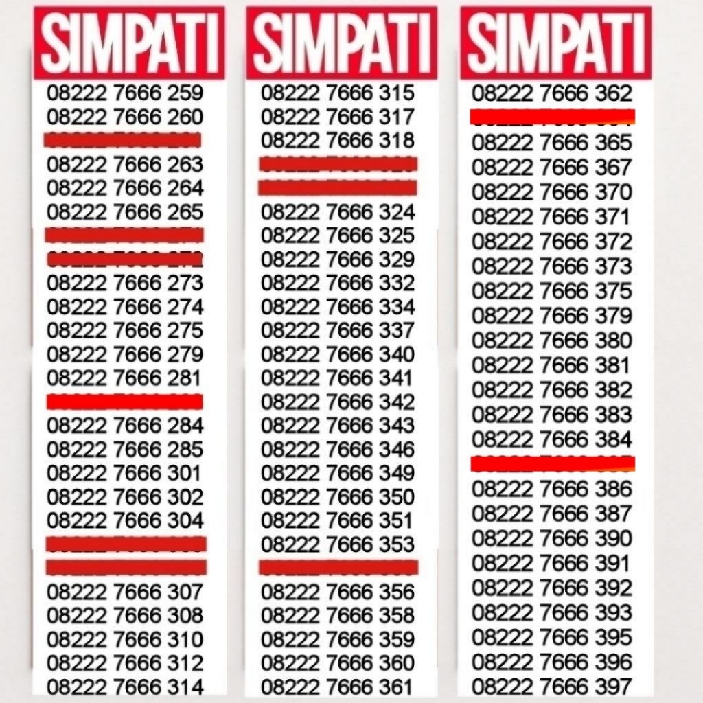 Telkomsel No Cantik Simpati 99 dkk
