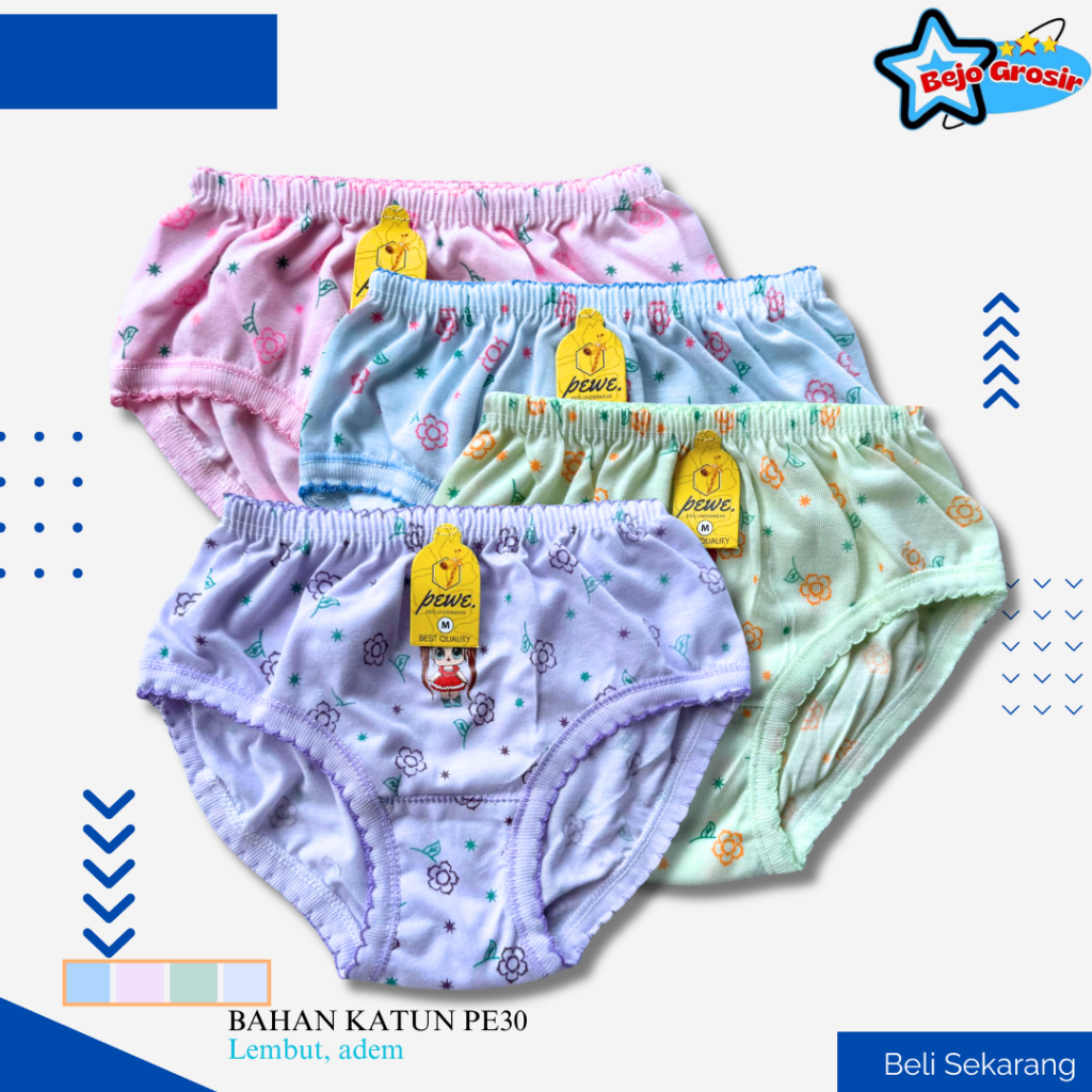 12 Pcs Celana Dalam Anak Perempuan – Cantik, Lembut & Adem Nyaman di pakai | Grosir CD Karakter Bung