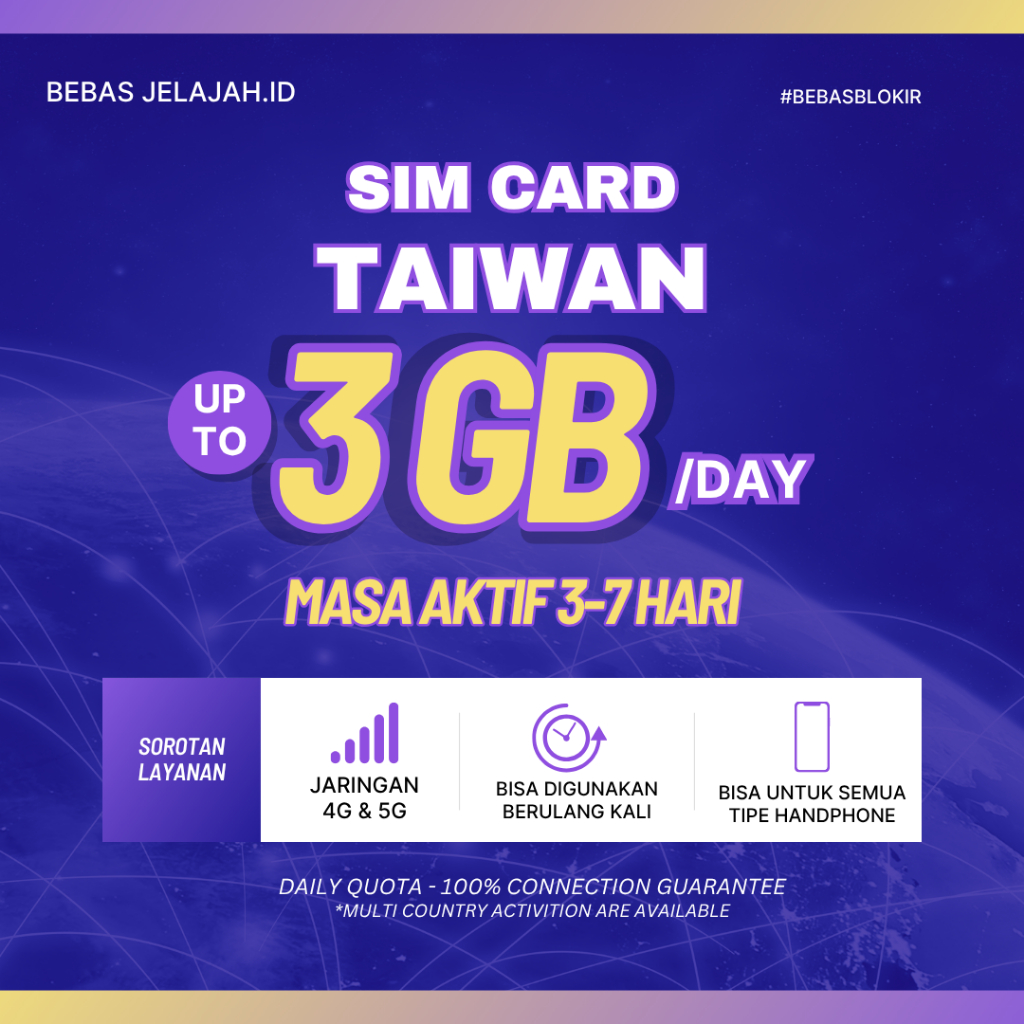 SIM Card Taiwan Internet Daily Quota 3-7 Days - SIM Card Taiwan Kuota Internet Harian