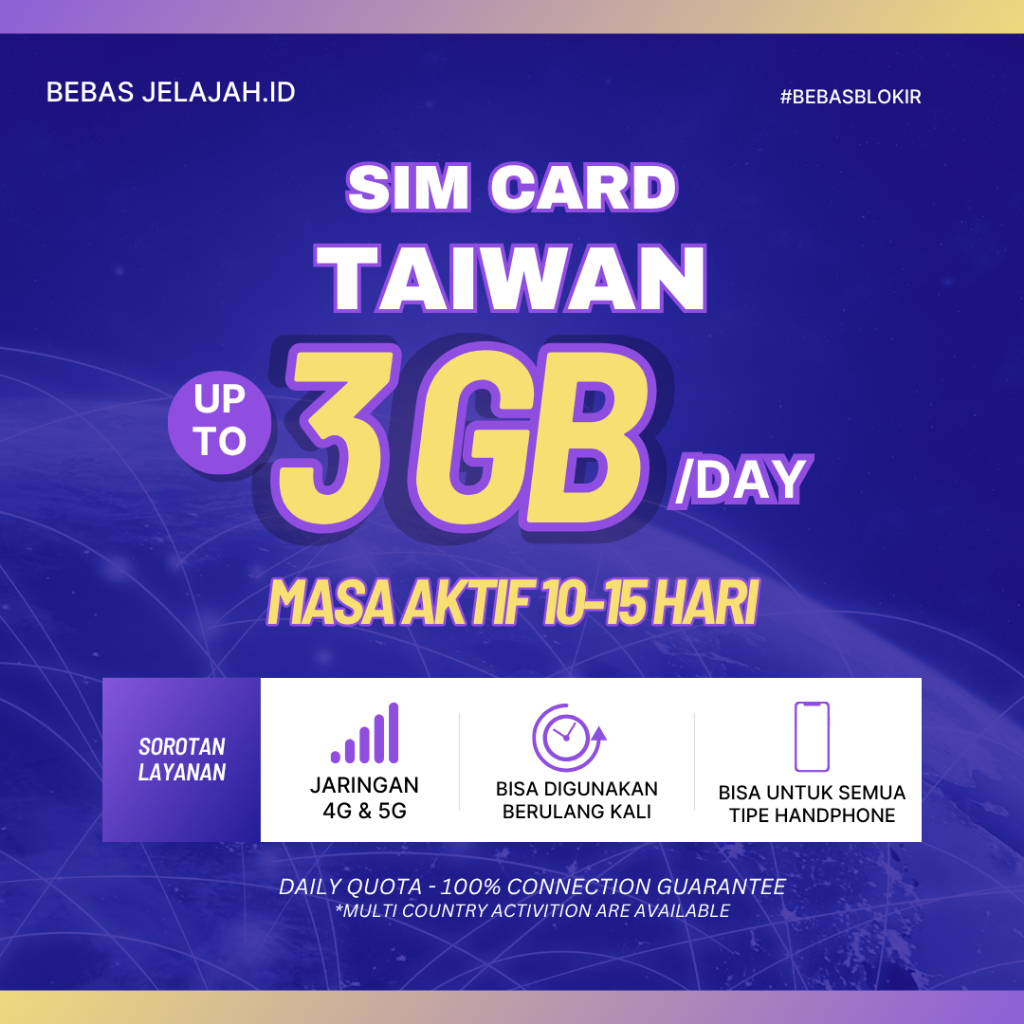 SIM Card Taiwan Internet Daily Quota 10-15 Days - SIM Card Taiwan Kuota Internet Harian