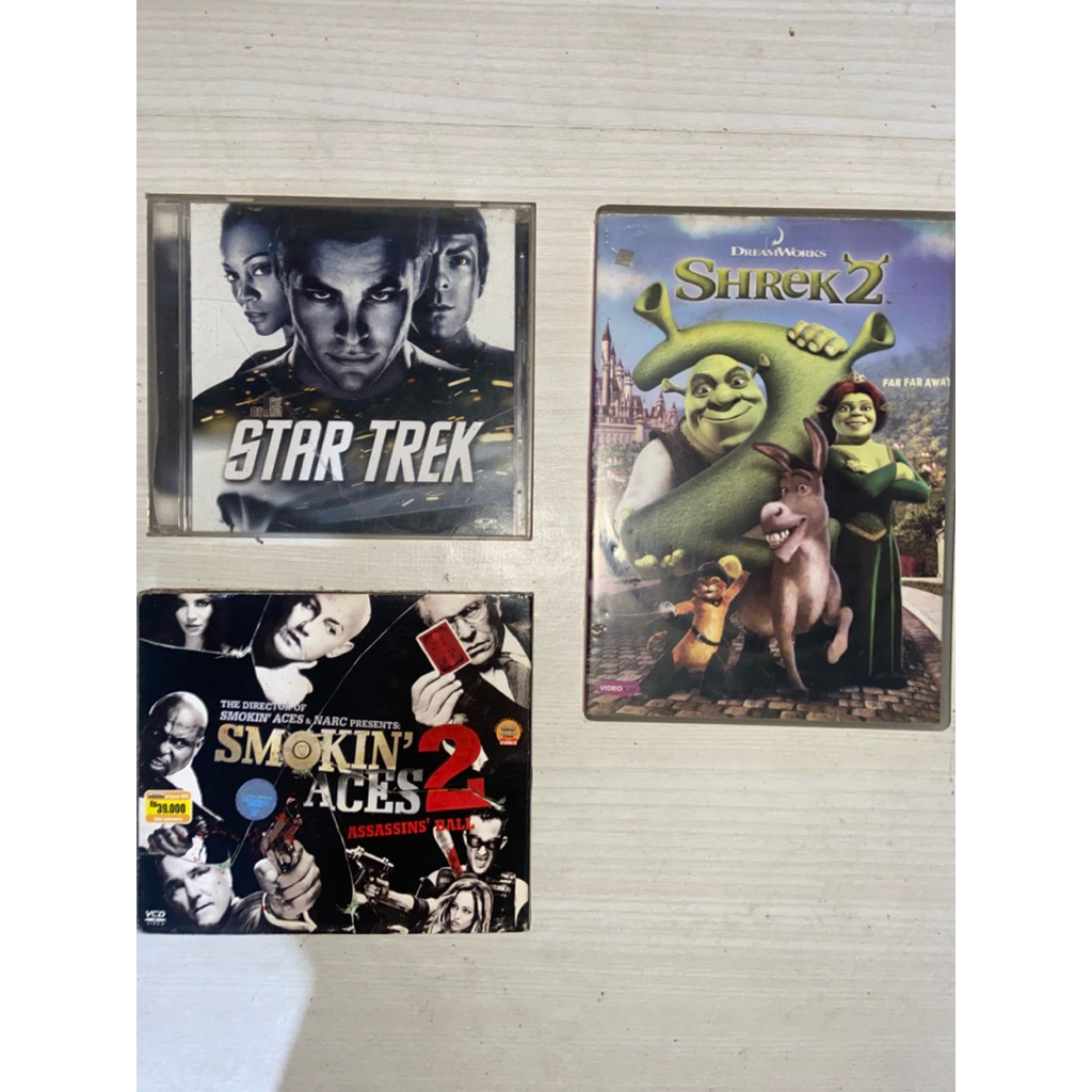 vcd original star trek + dvd original shrek 2. bonus vcd original smoking acces 2