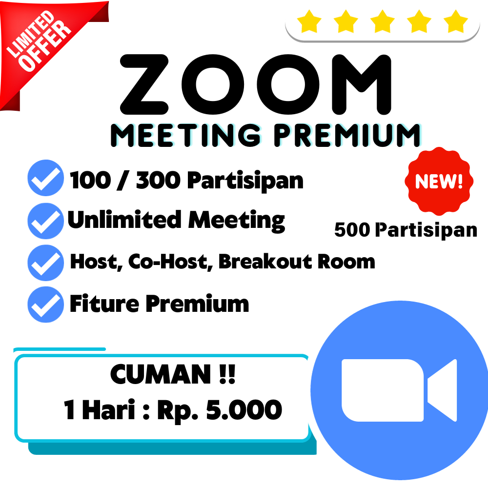 SEWA Zoom MEETING harian Premium Pro Unlimited 100 partisipan 300 partisipan hari minggu bulan