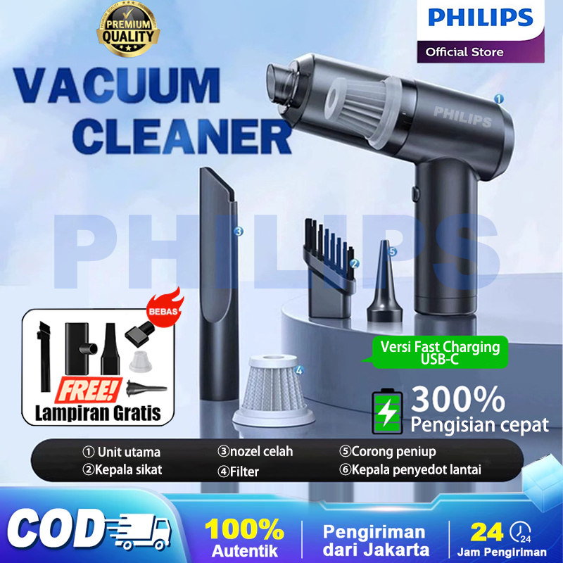 Philips Vacuum Cleaner Nirkabel 998000Pa Penyedot Debu Genggam 5 in 1 Portabel Daya Tinggi Rumah Tan