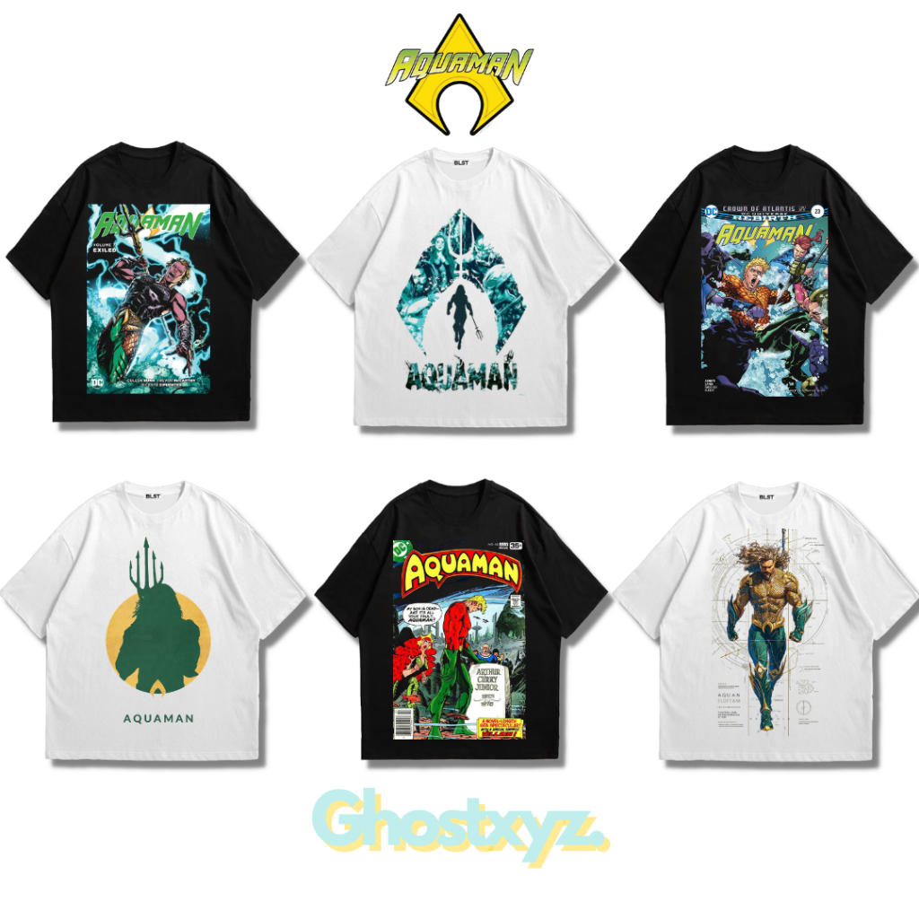 Ghostxyz T-Shirt Aquaman Black White Oversize Vintage Tee Baju Kaos