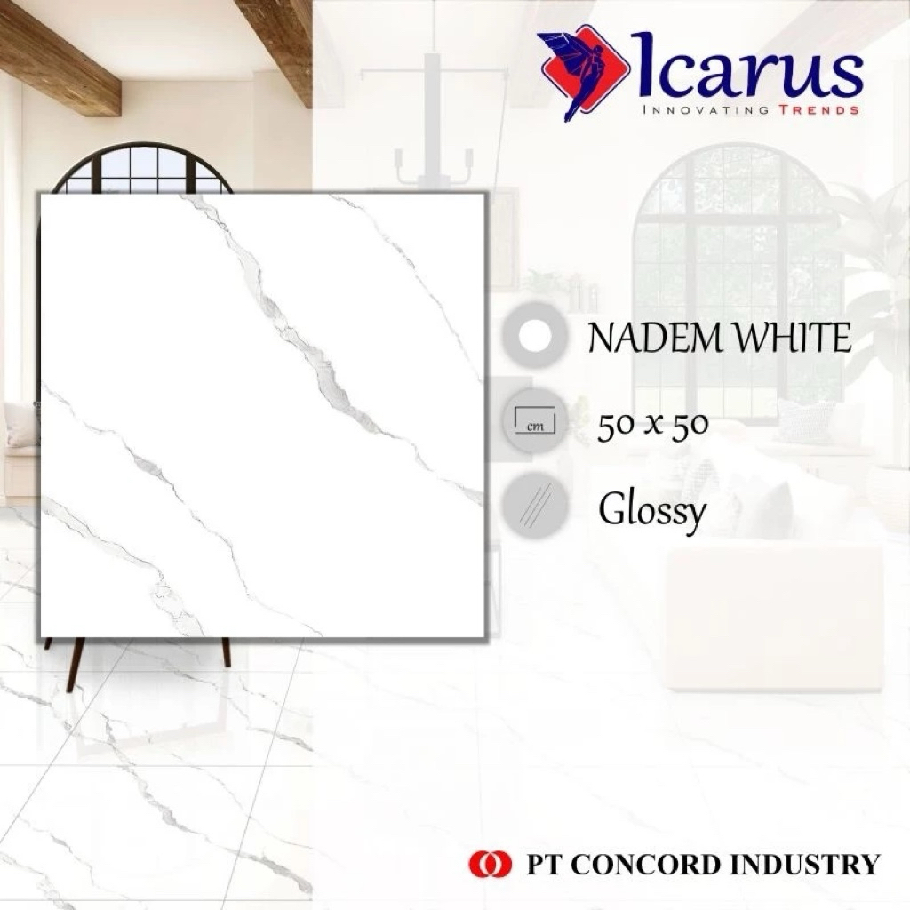 Keramik Lantai 50x50 Nadiem White Cutting | Icarus
