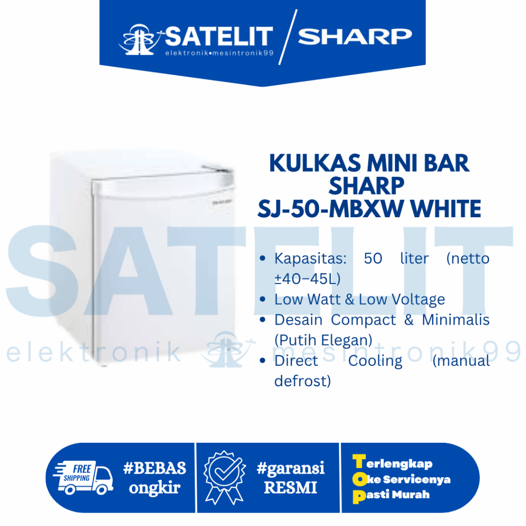 Kulkas Mini Sharp SJ-50-MBXW 50 Liter 1 Pintu Low Watt Mini Bar Putih Original