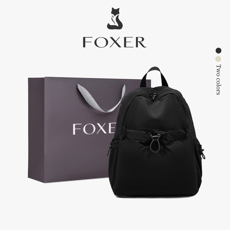 FOXER Tas Ransel Wanita Kecil Tas Sekolah Anti Air Tas Sekolah Kain Ransel Wanita Korea