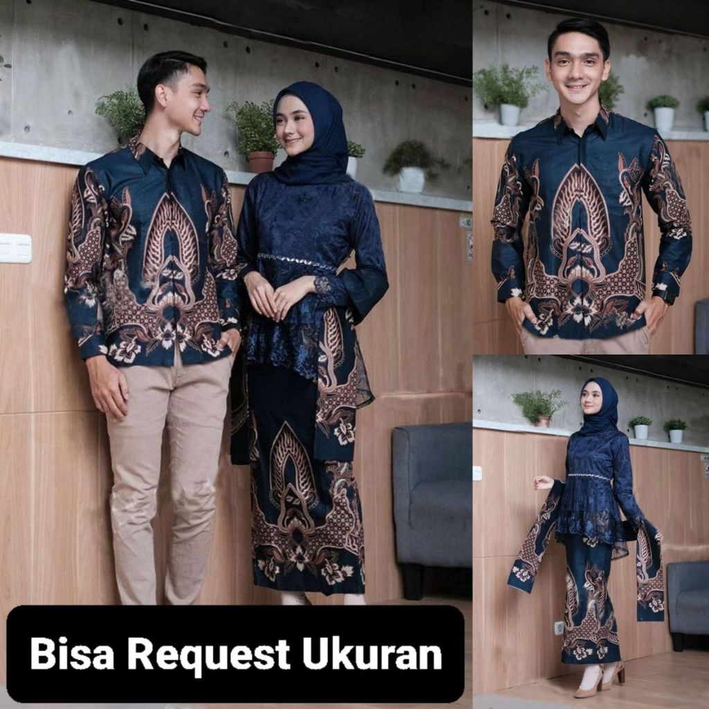 SET KEBAYA KIRANA NAVY ORI COUPLE KEMEJA PREMIUM / CUSTOM ANAK & JUMBO / BAJU SETELAN SERAGAM BATIK 