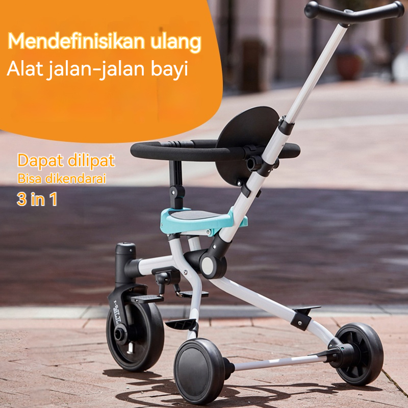 Natto Sepeda Roda Tiga Anak 3-In-1 Kereta Bayi Kereta Bayi Lipat Portabel Kereta Bayi