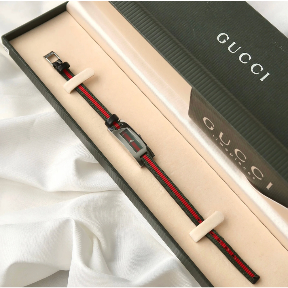 Jam Tangan Wanita Vintage Watch Gucci 3900L with Green Red Strap Original Autentik Preloved Bekas