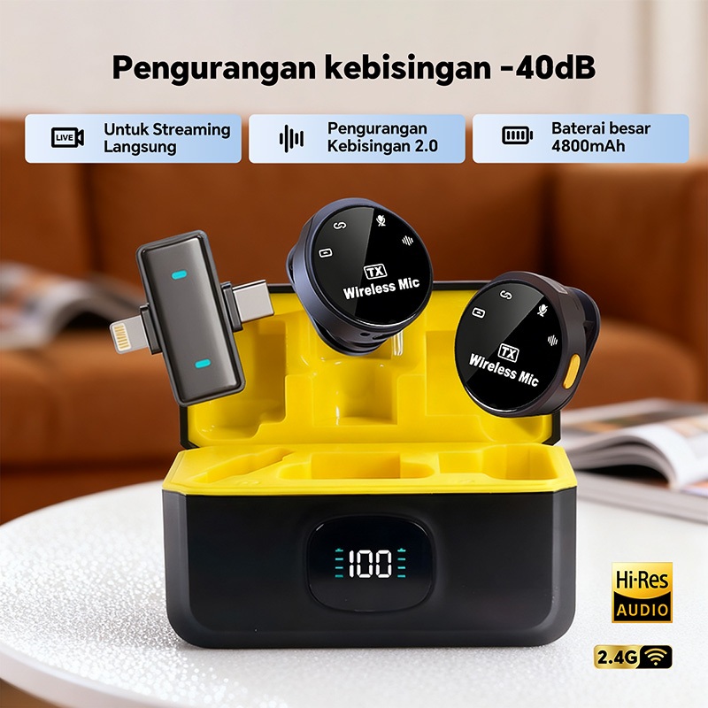 Clip On Mikrofon Nirkabel Mini Mic Wireless Kecil Jepit Tanpa kabel 2 in 1 Lavalier dengan Port Ligh