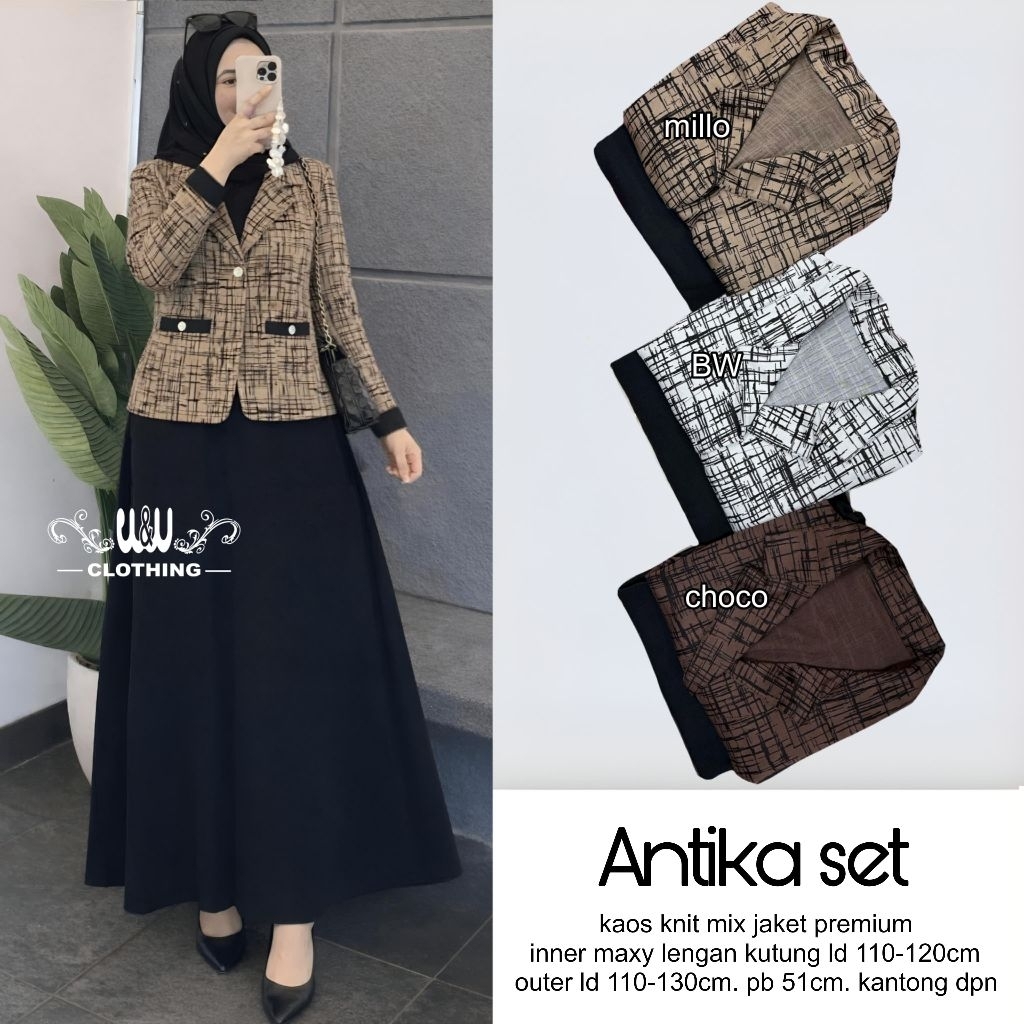ANTIKA SET / SETELAN GAMIS BLAZER WANITA MUSLIMAH / BAHAN PREMIUM BY W&W