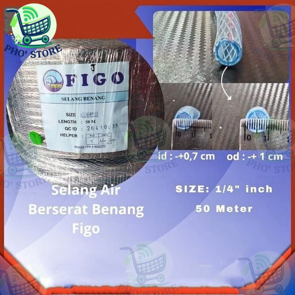 SELANG AIR BENANG FIGO 1/4"inch 50 METER / SELANG BERSERAT (BENANG HIPREX) SELANG NYLON / SELANG BEN