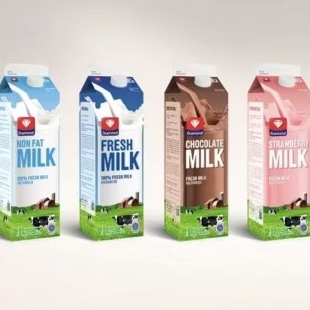Diamond Fresh Milk Susu Pasteurisasi 946ml Varian Fresh Milk / LowFat / Strawberry / Chocolate Cokla