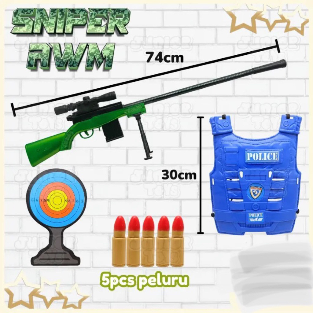 Mainan Anak Laki Tembak Tembakan Sniper AWM Besar Peluru Busa Aman Tidak Berbahaya Soft Bullet Gun T