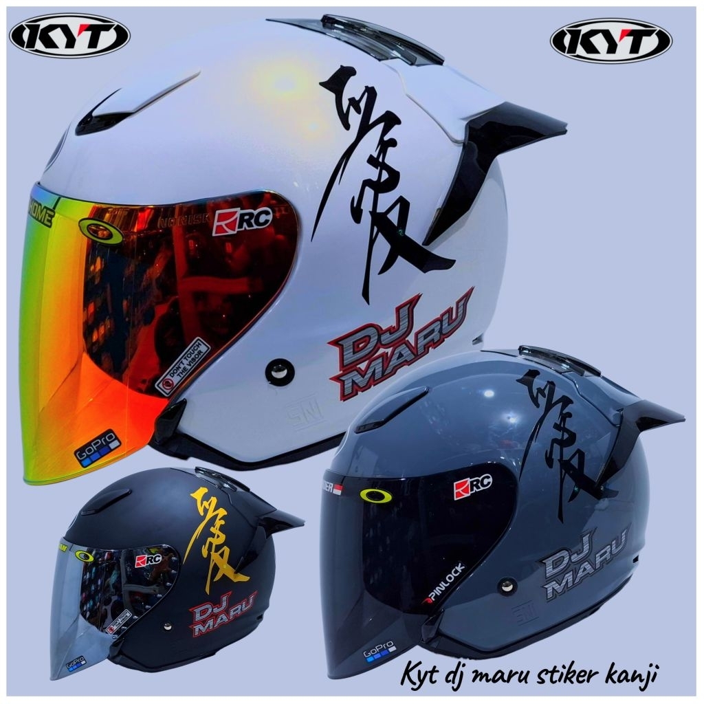 Helm kyt dj maru solid white stiker kanji paket ganteng