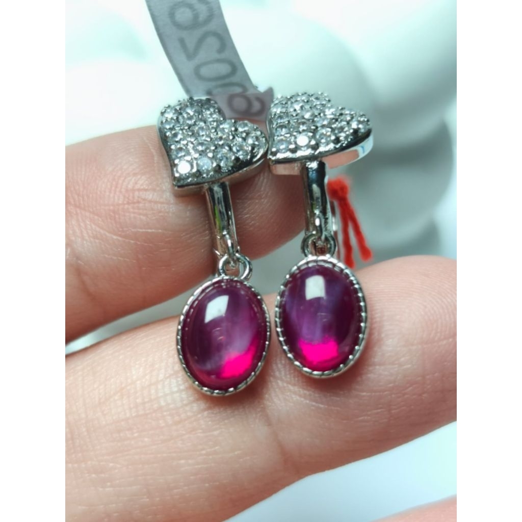 Anting Gantung Star Ruby Model Oval (High Quality Sintetik Ruby ) Bahan Copper Alloy