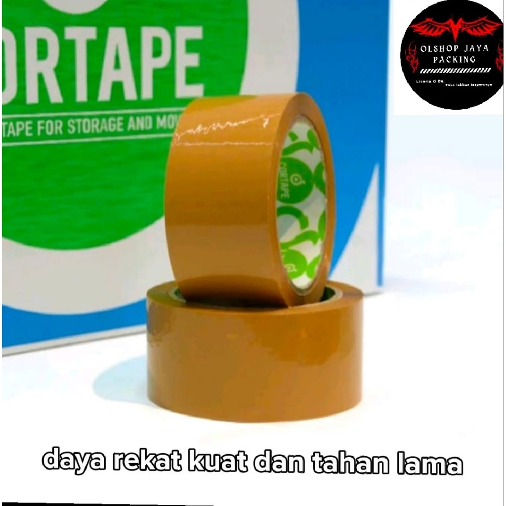B.  LAKBAN COKLAT DENGAN MEREK CORTAPE UKURAN 45 MM X 90 YARD DAN JUGA ADA LAKBAN BENING UKURAN 45 M