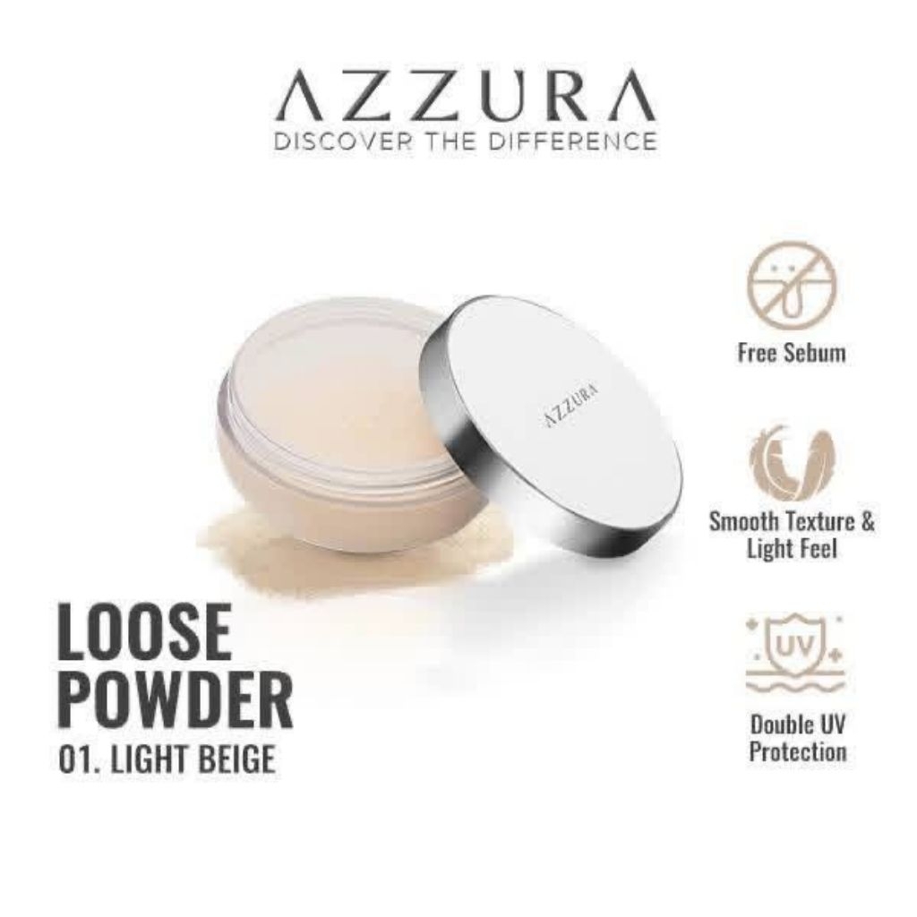 Bedak Tabur Azzura Loose Powder - Tekstur Lembut, UV Protection, Kontrol Minyak