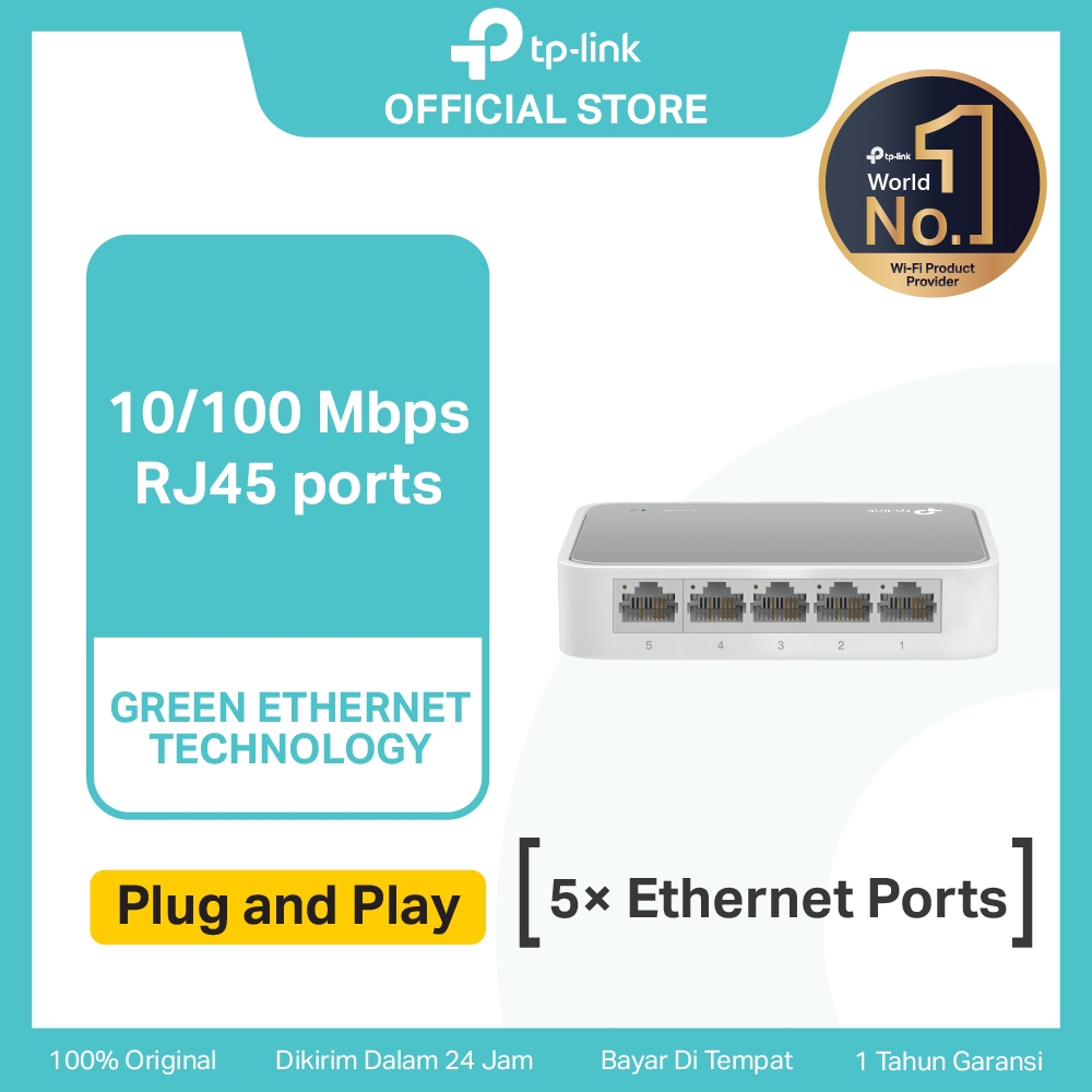 TP-Link TL-SF1005D | 5-Port Desktop Switch | 100Mbps Ethernet | RJ45 Hub | Plug & Play | Unmanaged