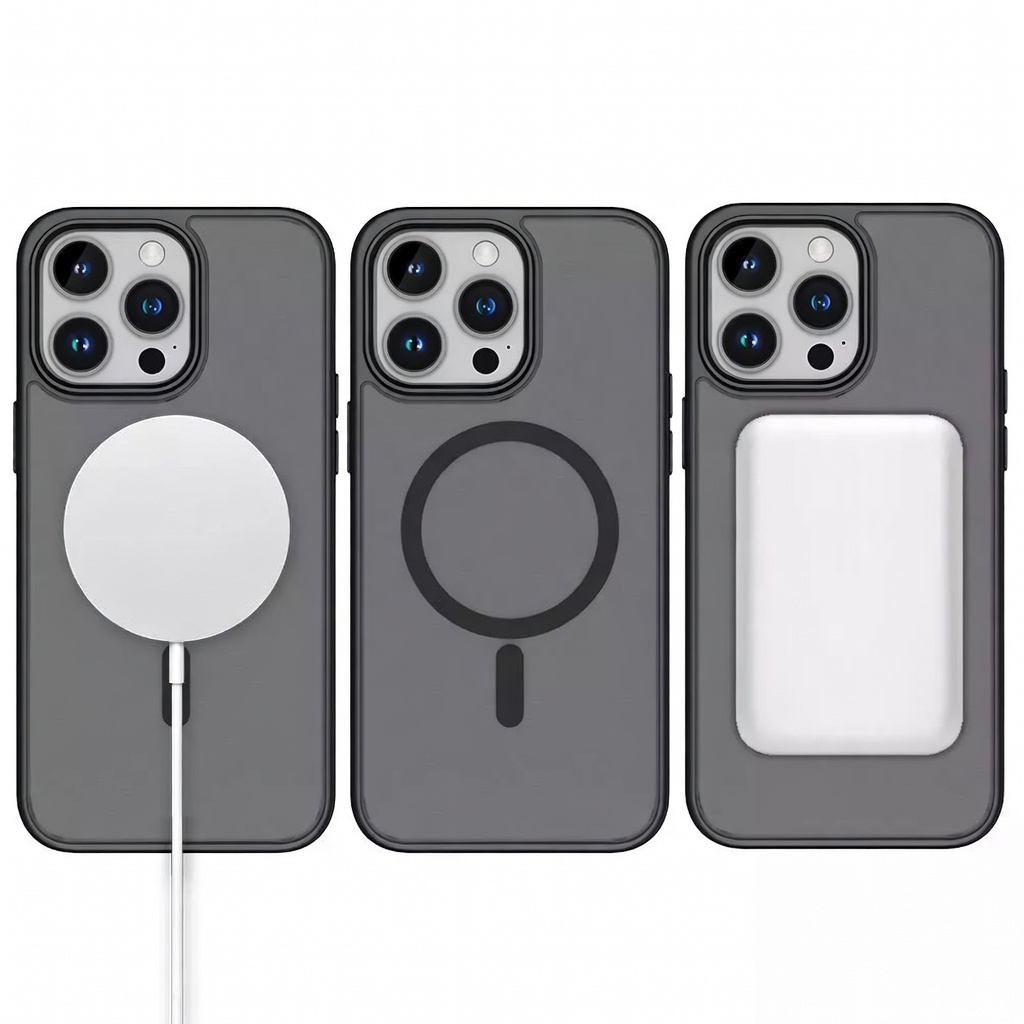 Case iPhone Magsafe Transparan Matte Black | Softcase Magnetic Anti Shock Slim 11 12 13 14