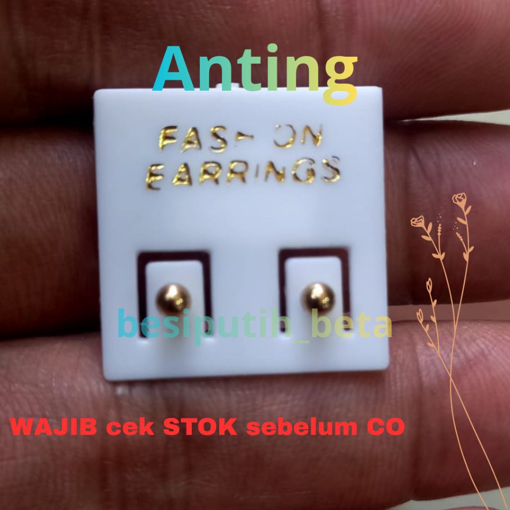 Anting/giwang besi putih ambon sepuh kuning / besi putih asli