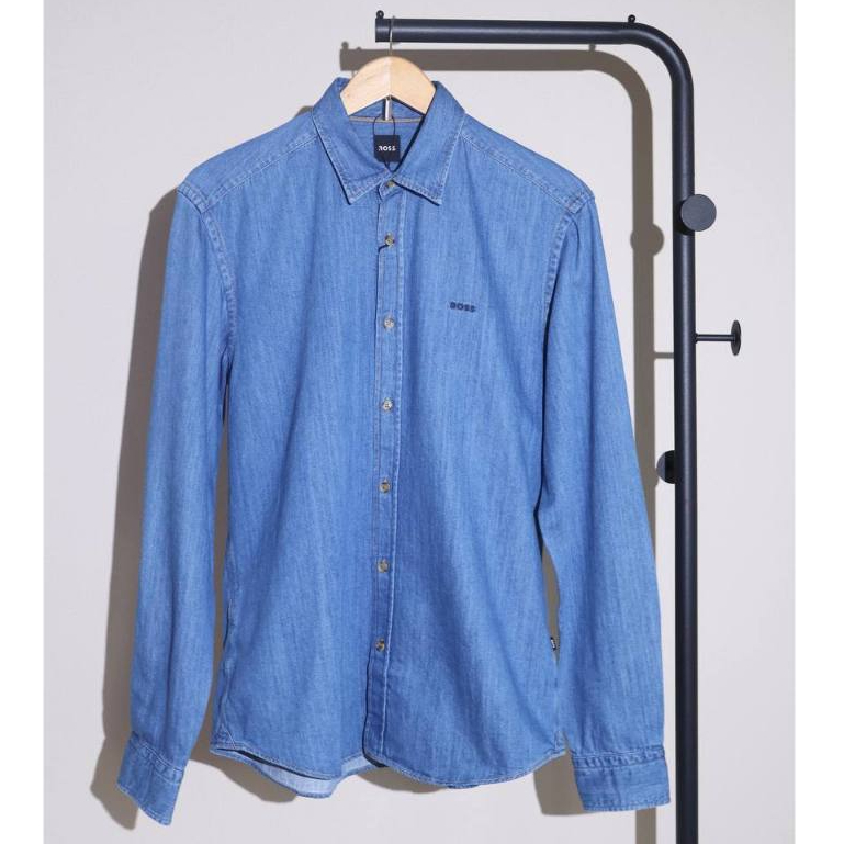 Hugo boss embroidery logo long sleeve shirt in denim blue