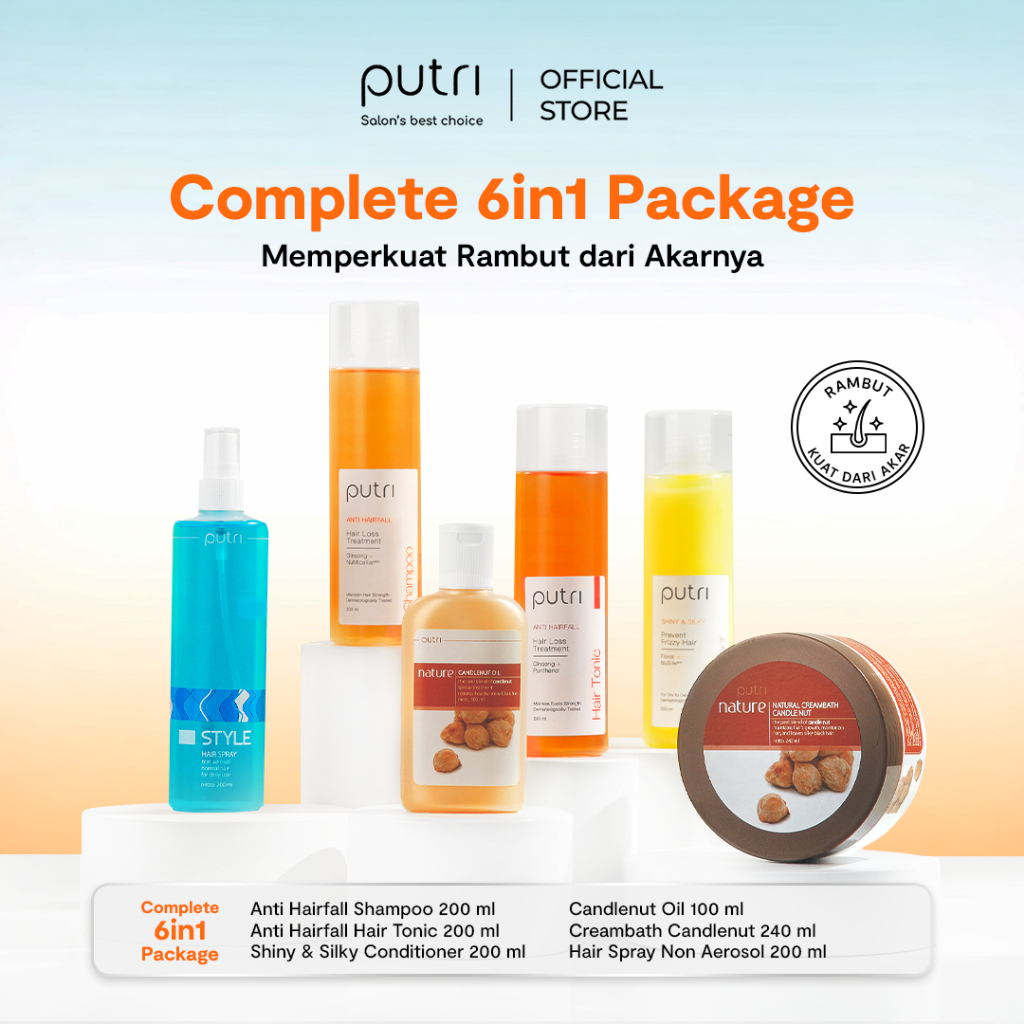 [ALL DAY 6IN1] Putri Shampoo 200 mL, Hair Tonic 200 mL, Conditioner 200 mL, Creambath 240 mL & Styli