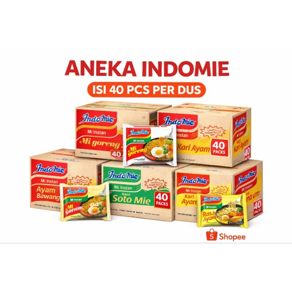 Aneka Indomie 1 Dus Isi 40 Pcs - Mi Goreng / Soto Mie / Kari Ayam - Mie Instan Indomie