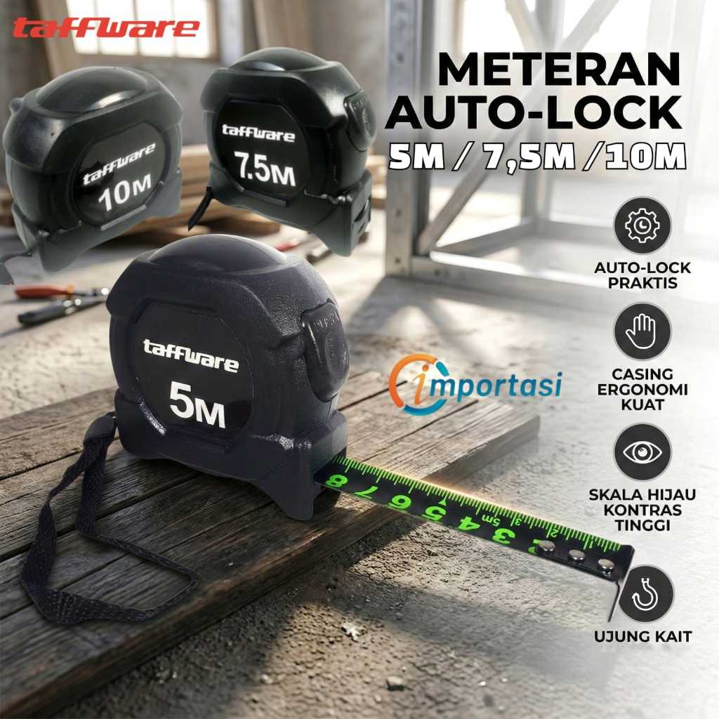 TAFFWARE Meteran Roll Besi Tukang Bangunan Measuring Tape Auto Lock 10 7.5 5 Meter