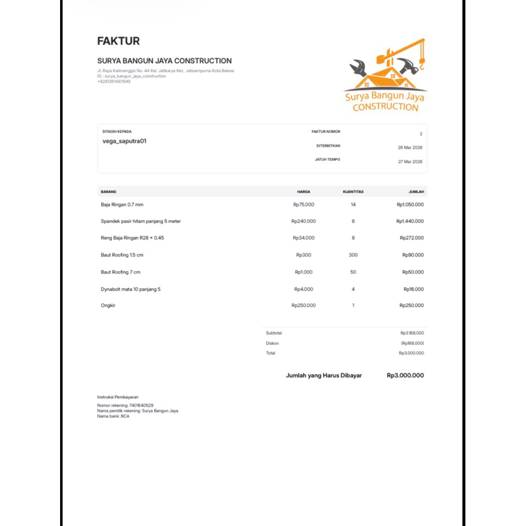 Pesanan Spandek Cibitung