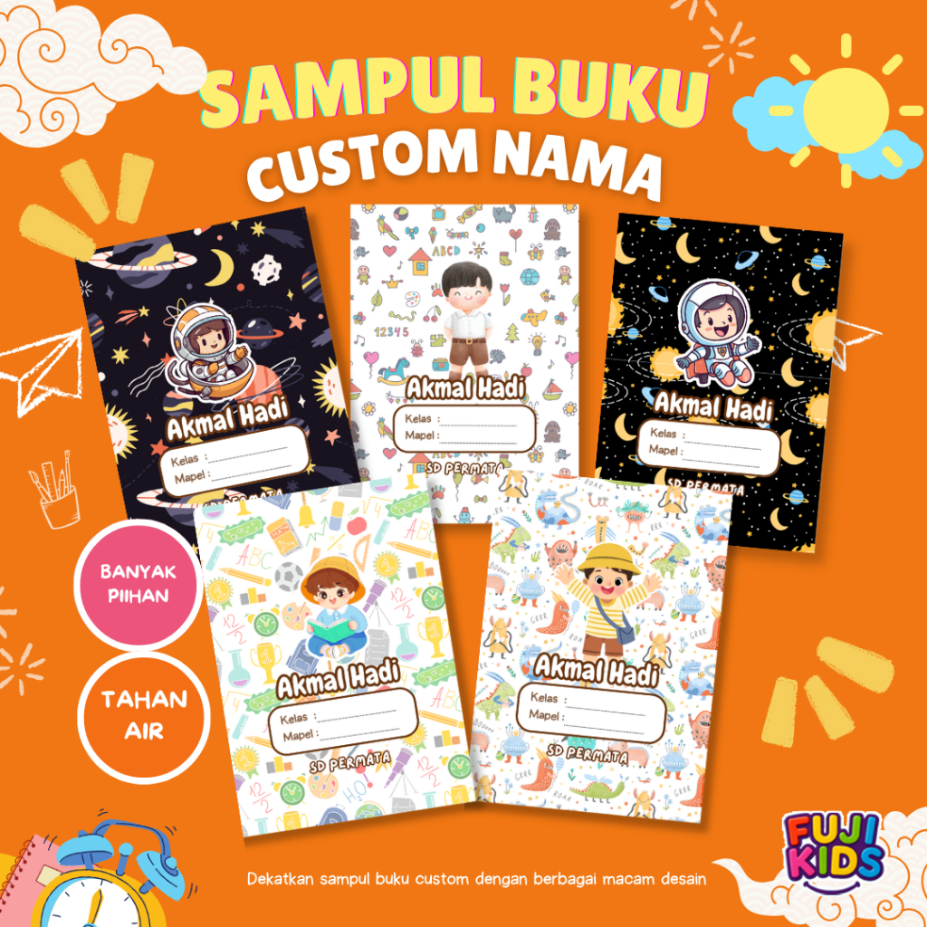 Sampul Buku Coklat Anak SD Sampul Buku COWOK Sampul Custom Nama Sampul Buku Coklat Aesthetik -FUJIKI