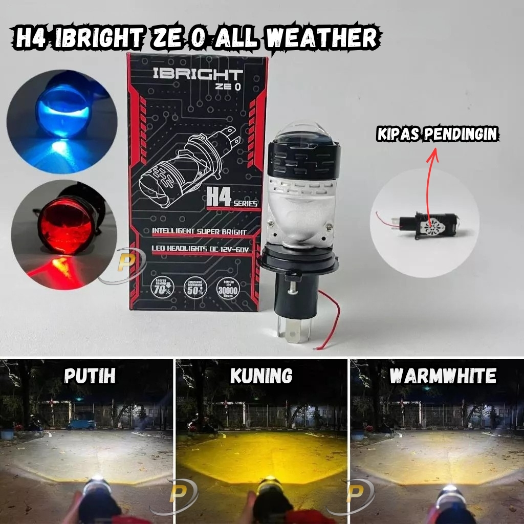 Lampu Depan Utama H4 IBRIGHT ZE 0 Mini Biled Projie Projector 3 Warna All Weather Devil Eyes Kipas P