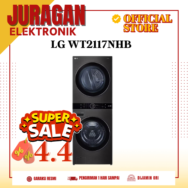MESIN CUCI LG WT2117NHB All-In-One Stacked Washer Dryer 21 kg Black Steel