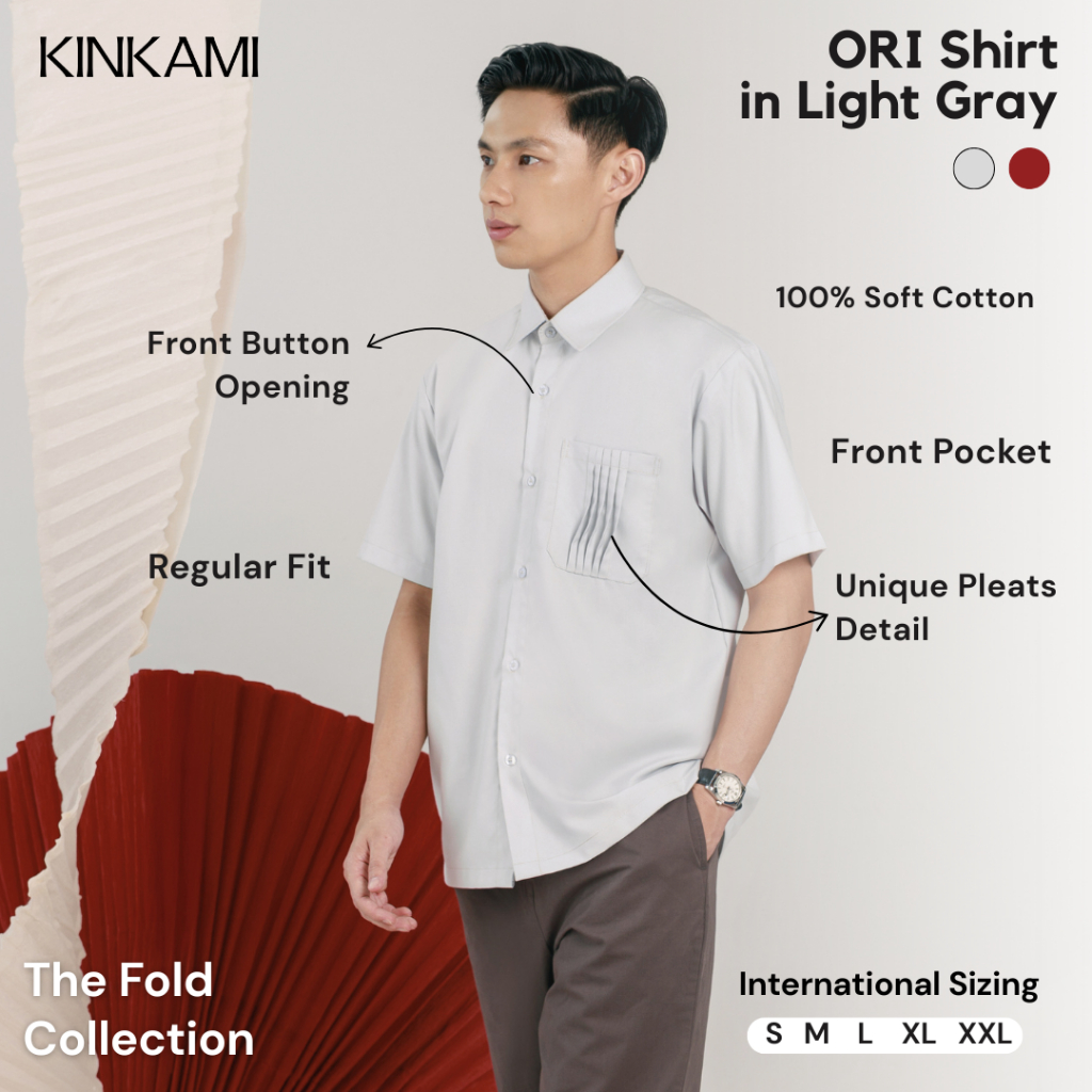 Kemeja Pria Lengan Pendek Premium | ORI Shirt Light Gray by KINKAMI
