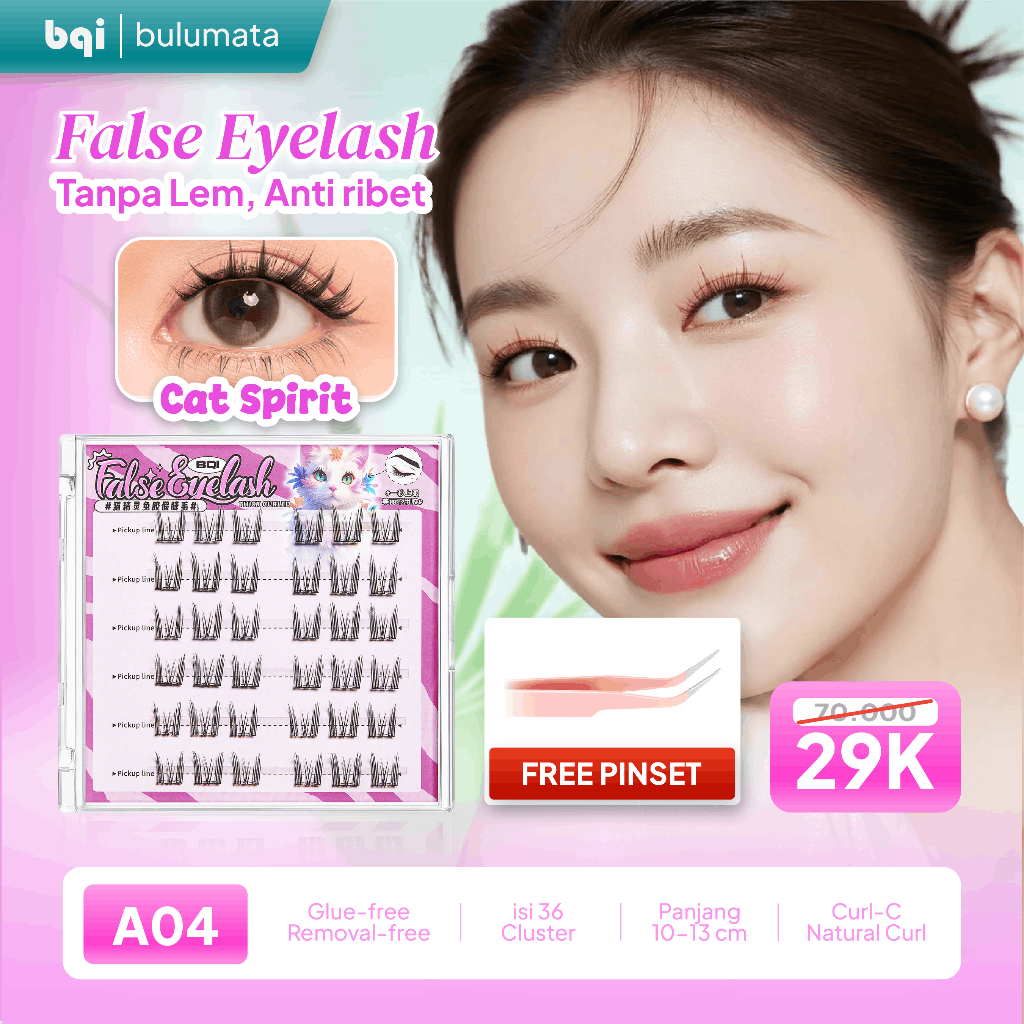 [BQI OFFICIAL ORIGINAL] Cat Spirit Animal Series Bulu Mata Palsu 36 Cluster Tanpa Lem Langsung Tempe