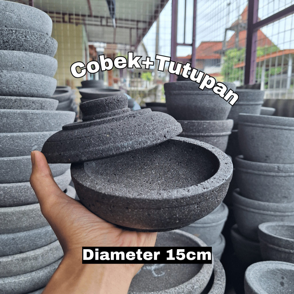 Cobek Tutupan Batu Merapi 15cm | Cobek Batu Set Tutup Asli Pengrajin Magelang