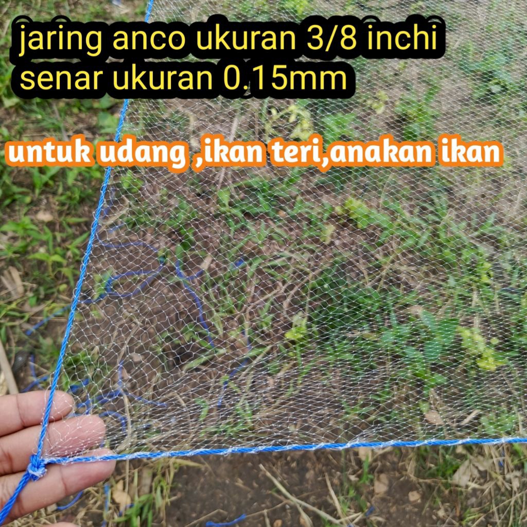 jaring anco ukuran 3x3 meter persegi lubang jaring 3/8 inchi untuk ikan ikan kecil